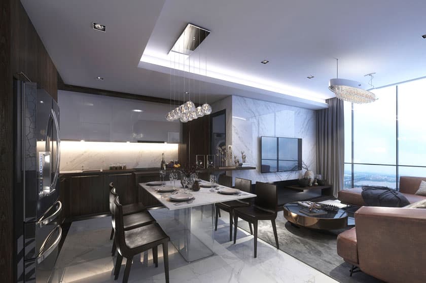 Không gian bếp và phòng ăn căn hộ Sunshine Sky City